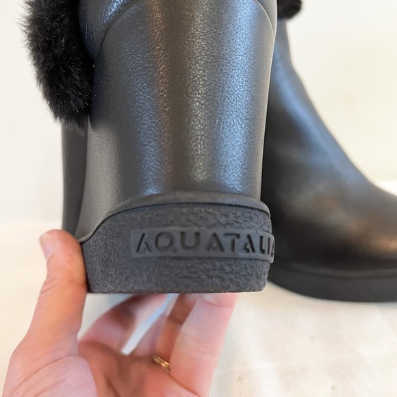 Aquatalia Cameron Black Leather Fur Wedge Ankle Boots Size 7 Women’s - Picture 10 of 15